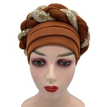 Load image into Gallery viewer, Latest African Auto Geles Headtie Already Made Headties Shinning Sequins Turban Cap for Women Ready Female Head Wraps
