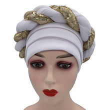 Load image into Gallery viewer, Latest African Auto Geles Headtie Already Made Headties Shinning Sequins Turban Cap for Women Ready Female Head Wraps
