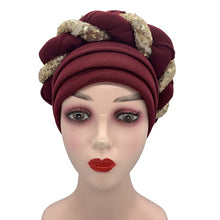 Load image into Gallery viewer, Latest African Auto Geles Headtie Already Made Headties Shinning Sequins Turban Cap for Women Ready Female Head Wraps
