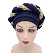Load image into Gallery viewer, Latest African Auto Geles Headtie Already Made Headties Shinning Sequins Turban Cap for Women Ready Female Head Wraps
