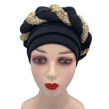 Load image into Gallery viewer, Latest African Auto Geles Headtie Already Made Headties Shinning Sequins Turban Cap for Women Ready Female Head Wraps
