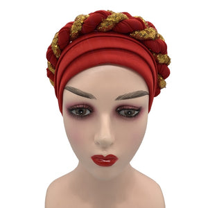 Latest African Auto Geles Headtie Already Made Headties Shinning Sequins Turban Cap for Women Ready Female Head Wraps