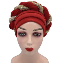 Load image into Gallery viewer, Latest African Auto Geles Headtie Already Made Headties Shinning Sequins Turban Cap for Women Ready Female Head Wraps
