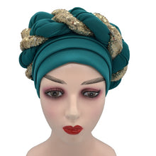 Load image into Gallery viewer, Latest African Auto Geles Headtie Already Made Headties Shinning Sequins Turban Cap for Women Ready Female Head Wraps
