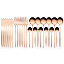 Load image into Gallery viewer, 24pcs Gold Dinnerware Set Stainless Steel Tableware Set Knife Fork Spoon Luxury Cutlery Set Gift Box Flatware Dishwasher Safe
