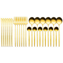 Load image into Gallery viewer, 24pcs Gold Dinnerware Set Stainless Steel Tableware Set Knife Fork Spoon Luxury Cutlery Set Gift Box Flatware Dishwasher Safe
