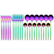 Load image into Gallery viewer, 24pcs Gold Dinnerware Set Stainless Steel Tableware Set Knife Fork Spoon Luxury Cutlery Set Gift Box Flatware Dishwasher Safe
