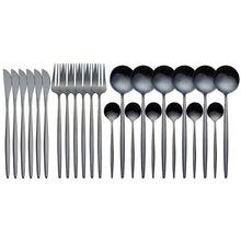 Load image into Gallery viewer, 24pcs Gold Dinnerware Set Stainless Steel Tableware Set Knife Fork Spoon Luxury Cutlery Set Gift Box Flatware Dishwasher Safe
