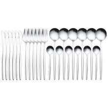 Load image into Gallery viewer, 24pcs Gold Dinnerware Set Stainless Steel Tableware Set Knife Fork Spoon Luxury Cutlery Set Gift Box Flatware Dishwasher Safe
