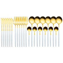 Load image into Gallery viewer, 24pcs Gold Dinnerware Set Stainless Steel Tableware Set Knife Fork Spoon Luxury Cutlery Set Gift Box Flatware Dishwasher Safe
