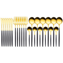 Load image into Gallery viewer, 24pcs Gold Dinnerware Set Stainless Steel Tableware Set Knife Fork Spoon Luxury Cutlery Set Gift Box Flatware Dishwasher Safe
