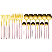 Load image into Gallery viewer, 24pcs Gold Dinnerware Set Stainless Steel Tableware Set Knife Fork Spoon Luxury Cutlery Set Gift Box Flatware Dishwasher Safe
