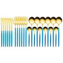 Load image into Gallery viewer, 24pcs Gold Dinnerware Set Stainless Steel Tableware Set Knife Fork Spoon Luxury Cutlery Set Gift Box Flatware Dishwasher Safe
