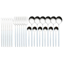 Load image into Gallery viewer, 24pcs Gold Dinnerware Set Stainless Steel Tableware Set Knife Fork Spoon Luxury Cutlery Set Gift Box Flatware Dishwasher Safe
