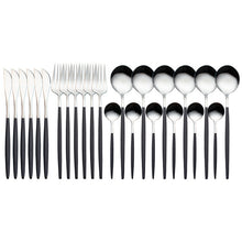 Load image into Gallery viewer, 24pcs Gold Dinnerware Set Stainless Steel Tableware Set Knife Fork Spoon Luxury Cutlery Set Gift Box Flatware Dishwasher Safe
