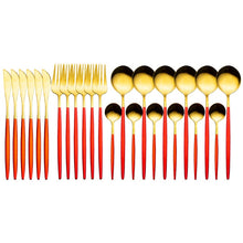 Load image into Gallery viewer, 24pcs Gold Dinnerware Set Stainless Steel Tableware Set Knife Fork Spoon Luxury Cutlery Set Gift Box Flatware Dishwasher Safe
