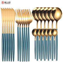Load image into Gallery viewer, 24pcs Gold Dinnerware Set Stainless Steel Tableware Set Knife Fork Spoon Luxury Cutlery Set Gift Box Flatware Dishwasher Safe
