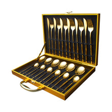 Load image into Gallery viewer, 24pcs Gold Dinnerware Set Stainless Steel Tableware Set Knife Fork Spoon Luxury Cutlery Set Gift Box Flatware Dishwasher Safe
