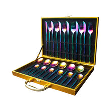 Load image into Gallery viewer, 24pcs Gold Dinnerware Set Stainless Steel Tableware Set Knife Fork Spoon Luxury Cutlery Set Gift Box Flatware Dishwasher Safe
