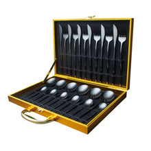 Load image into Gallery viewer, 24pcs Gold Dinnerware Set Stainless Steel Tableware Set Knife Fork Spoon Luxury Cutlery Set Gift Box Flatware Dishwasher Safe
