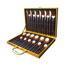 Load image into Gallery viewer, 24pcs Gold Dinnerware Set Stainless Steel Tableware Set Knife Fork Spoon Luxury Cutlery Set Gift Box Flatware Dishwasher Safe
