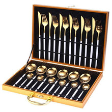 Load image into Gallery viewer, 24pcs Gold Dinnerware Set Stainless Steel Tableware Set Knife Fork Spoon Luxury Cutlery Set Gift Box Flatware Dishwasher Safe
