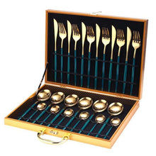 Load image into Gallery viewer, 24pcs Gold Dinnerware Set Stainless Steel Tableware Set Knife Fork Spoon Luxury Cutlery Set Gift Box Flatware Dishwasher Safe
