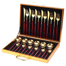 Load image into Gallery viewer, 24pcs Gold Dinnerware Set Stainless Steel Tableware Set Knife Fork Spoon Luxury Cutlery Set Gift Box Flatware Dishwasher Safe
