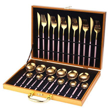Load image into Gallery viewer, 24pcs Gold Dinnerware Set Stainless Steel Tableware Set Knife Fork Spoon Luxury Cutlery Set Gift Box Flatware Dishwasher Safe
