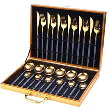Load image into Gallery viewer, 24pcs Gold Dinnerware Set Stainless Steel Tableware Set Knife Fork Spoon Luxury Cutlery Set Gift Box Flatware Dishwasher Safe
