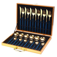 Load image into Gallery viewer, 24pcs Gold Dinnerware Set Stainless Steel Tableware Set Knife Fork Spoon Luxury Cutlery Set Gift Box Flatware Dishwasher Safe
