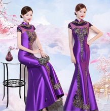 Load image into Gallery viewer, Purple Cheongsam Women Traditional Dress Sexy Wedding Qipao Embroidery Chinese Oriental Dresses Vestidos Formales Long QiPao

