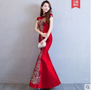 Purple Cheongsam Women Traditional Dress Sexy Wedding Qipao Embroidery Chinese Oriental Dresses Vestidos Formales Long QiPao