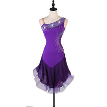 Load image into Gallery viewer, Custom Women Latin Dance Dress Purple Cha Cha Tango Salsa Samba Rumba Ballroom Practice Wear Costume
