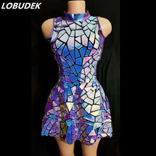 Load image into Gallery viewer, Bar Night Club Stage Women Singer Dance Costume Glitter Blue Purple Sequin Sleeveless Short Dress Birthday Prom Party Stage Wear
