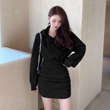 Load image into Gallery viewer, Autumn winter purple hot girl hooded short skirt waist high waist slimming package skirt sweater dress women
