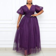 Load image into Gallery viewer, Purple Mesh Dresses Women High Waist A Line Ankle Length Elegant Evening Night Party Club Wear Clothes Vestidos Dress 2021 New
