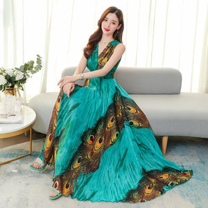 2021 Summer Beach Purple Print Dress for Women Fashion Casual V-Neck Sleeveless Female Elegant Chiffon Party Dresses Vestidos