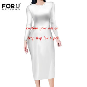 FORUDESIGNS Fashion Autumn Women Slim Pencil Dress Polynesian Hawaii Hibiscus Purple  Plus Size Midi Bodycon Dresses for Female