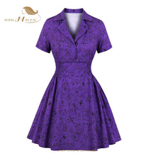 Load image into Gallery viewer, SISHION Purple Animal Printed Goth Gothic Dress VD1923 Plus Size Short Sleeve Women Summer Dresses robe femme
