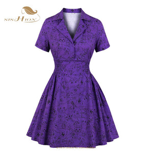 SISHION Purple Animal Printed Goth Gothic Dress VD1923 Plus Size Short Sleeve Women Summer Dresses robe femme
