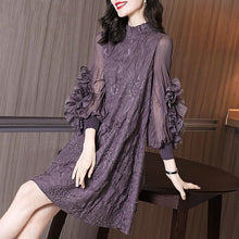 Load image into Gallery viewer, Fold Dress Female 2021 Spring Autumn Women Fashion Heavy Industries of Embroidery Beaded Loose Thin Purple A-line Dresses Y617
