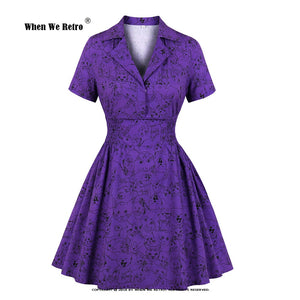 Purple Animal Printed Goth Gothic Dress VD1923 Plus Size Short Sleeve Women Summer Dresses robe femme