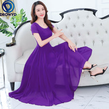 Load image into Gallery viewer, 2021 Summer Elegant Women Boho Beach Maxi Dress Party Bodycon Purple O-neck Short Sleeve Long Vestidos Chiffon Casual Midi Dress
