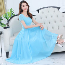 Load image into Gallery viewer, 2021 Summer Elegant Women Boho Beach Maxi Dress Party Bodycon Purple O-neck Short Sleeve Long Vestidos Chiffon Casual Midi Dress
