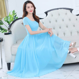 2021 Summer Elegant Women Boho Beach Maxi Dress Party Bodycon Purple O-neck Short Sleeve Long Vestidos Chiffon Casual Midi Dress