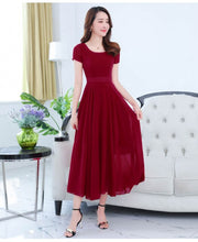 Load image into Gallery viewer, 2021 Summer Elegant Women Boho Beach Maxi Dress Party Bodycon Purple O-neck Short Sleeve Long Vestidos Chiffon Casual Midi Dress
