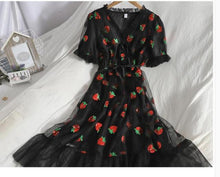 Load image into Gallery viewer, 2020 Summer Women Strawberry Dresses Emrbodiery Strawberry Lady Mesh Dress Femme Sequins Pink Mesh Dresses
