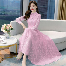 Load image into Gallery viewer, 2021 Plus Size Elegant Pink Midi Dress Autumn Winter Vintage Solid Casual Chiffon Maxi Dress Women Bodycon Party Black Vestidos

