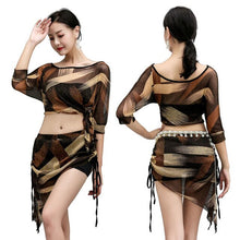 Load image into Gallery viewer, Oriental Bellydance Practice Clothing For Women Net Yarn Belly Dance Costume Top And Hip Scarf Sexy Training Suit Dancewear
